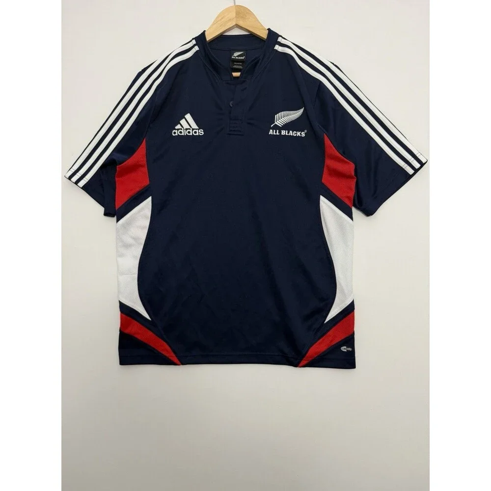 Vintage Adidas New Zealand All Blacks Rugby Union Jersey Mens Large Navy NZ